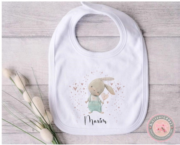 zuckersüßes Babylätzchen Hase Herz Wunschname Geschenk Geburt Taufe Mitbringsel Lüttentüddel®